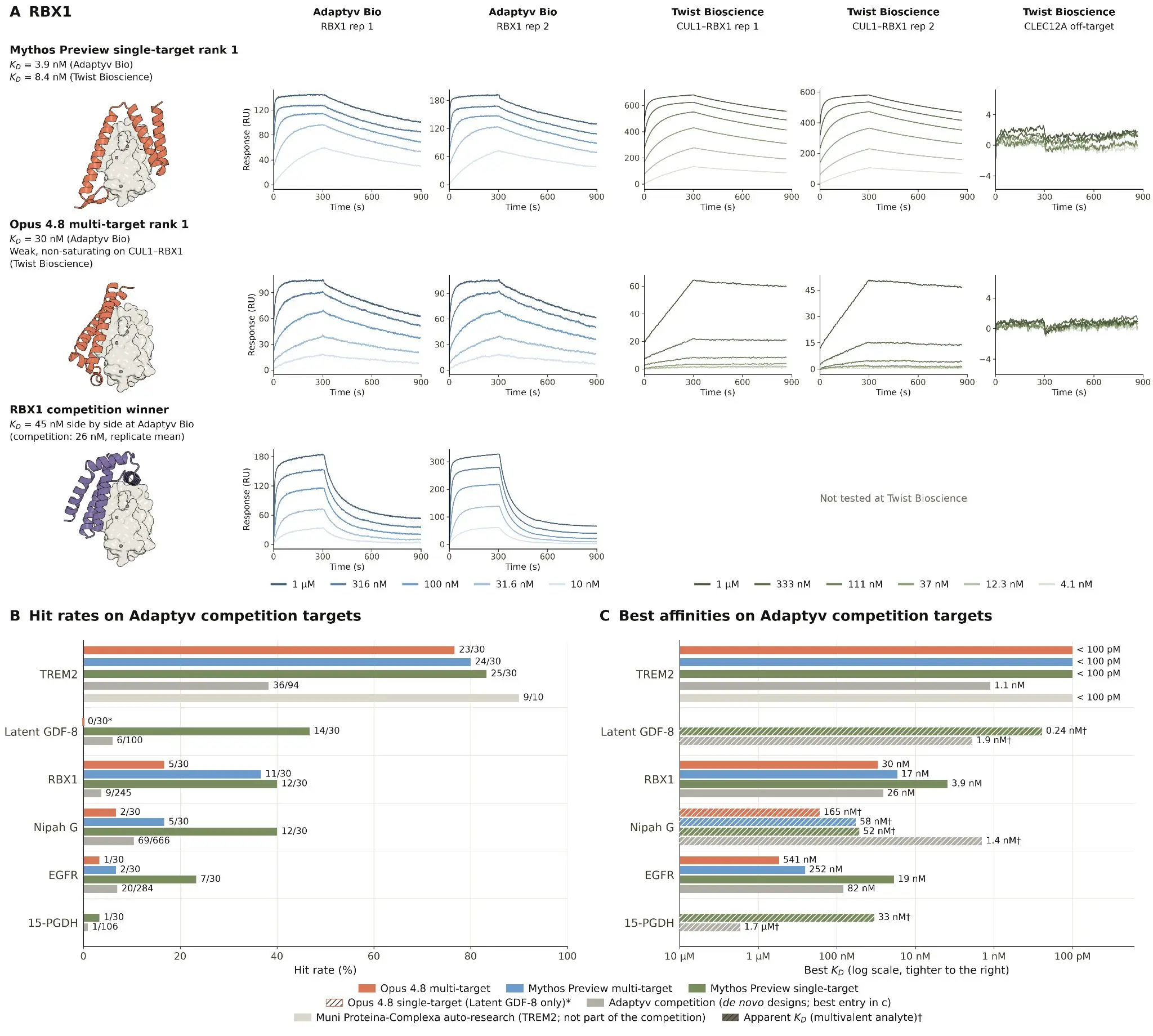Independent assay results for Claude-designed RBX1 binders
